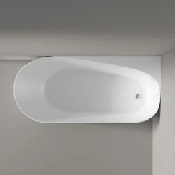 Baignoire d'angle semi-îlot Acrylique Ovale Salle de Bain avec Bonde + trop plein, Blanc, 170x78x58cm, Garantie 5 ans, ONDA CORNER