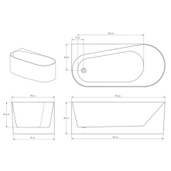 Baignoire d'angle semi-îlot Acrylique Ovale Salle de Bain avec Bonde + trop plein, Blanc, 170x78x58cm, Garantie 5 ans, ONDA CORNER