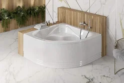 Baignoire d'angle 140x140 acrylique haute densité SANINDUSA Agres blanche livrée avec pieds réglables (tablier non inclus)