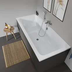 Baignoire droite 180 X 80 DURAVIT D-Code bonde au centre + Pare bain AURYS Raywall noir mat version gauche
