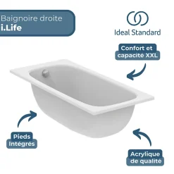 Baignoire droite 180 x 80 IDEAL STANDARD i.Life