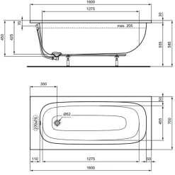 Baignoire droite 160 x 70 IDEAL STANDARD i.life