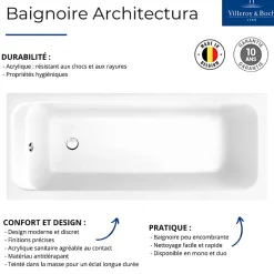 Baignoire droite 170 X 75 VILLEROY ET BOCH Architectura acrylique