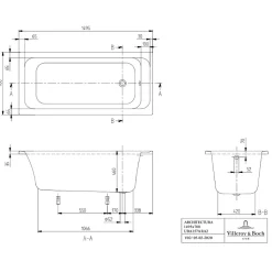 Baignoire droite 150 X 70 VILLEROY ET BOCH Architectura acrylique avec pieds