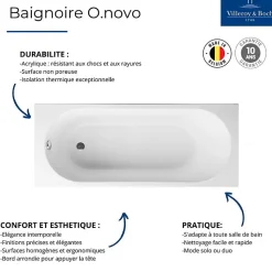 Baignoire droite 160 X 70 VILLEROY ET BOCH O Novo Solo acrylique