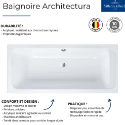 Baignoire droite 170 X 80 VILLEROY ET BOCH Architectura acrylique avec pieds