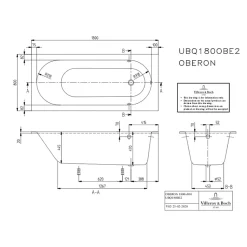 Baignoire droite 180 x 80 VILLEROY ET BOCH Oberon Quaryl