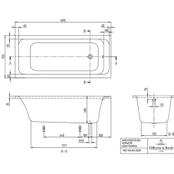 Baignoire droite 170 X 75 VILLEROY ET BOCH Architectura acrylique avec pieds