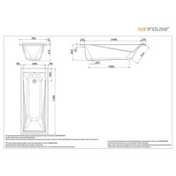 Baignoire droite acrylique haute densité NF conforme aux marchés publics SANINDUSA Easy 170x70 blanche (vidage non inclus)
