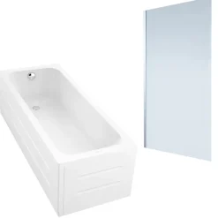 Baignoire droite DURAVIT D-Code 170 x75 cm + Pare Bain gauche AURYS Mist 1 chromé version gauche