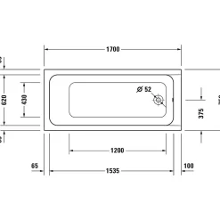 Baignoire droite DURAVIT D-Code 170 x75 cm + Pare Bain gauche AURYS Mist 1 chromé version gauche