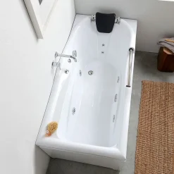 Baignoire Droite En Acrylique Blanc Diletta Avec Appui-Tête Et Poignée Chromée