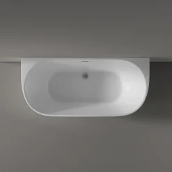 Baignoire droite semi-îlot murale ovale acrylique salle de bain, isolation thermique - Blanc - 170x80x57cm - Garantie 5 ans - NORA