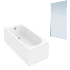 Baignoire droite VILLEROY ET BOCH Oberon quaryl 160 x 75 cm + Pare bain gauche AURYS Mist 1 chromé