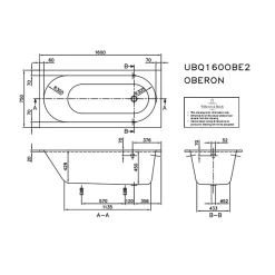 Baignoire droite VILLEROY ET BOCH Oberon quaryl 160 x 75 cm + Pare bain gauche AURYS Mist 1 chromé
