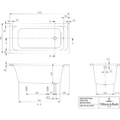 Baignoire droite VILLEROY & BOCH Architectura acrylique 140 x 70 cm + Pare bain droite AURYS Mist 1 chromé