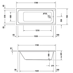Baignoire droite 170x70 DURAVIT D-Code