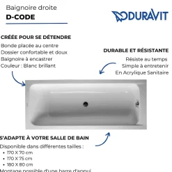 Baignoire droite 170x75 DURAVIT D-Code bonde au centre