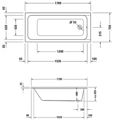 Baignoire droite 170x75 DURAVIT D-Code