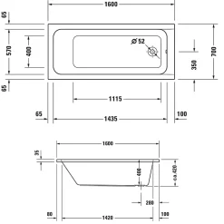 Baignoire droite 160x70 DURAVIT D-Code
