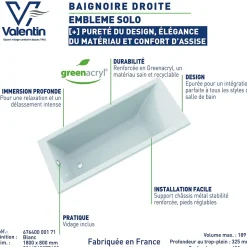 Baignoire Embleme solo 170 x 75 cm sans tablier Valentin