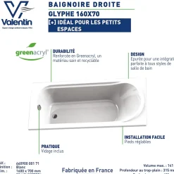 Baignoire Glyphe L.160 x l.70 cm sans tablier Valentin