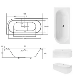 Baignoire HILIO GAUCHE avec tablier - 160cm