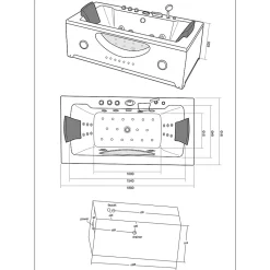 Baignoire hydromassage blanc Chromothérapie 180 X 90 cm 16 jets Eden