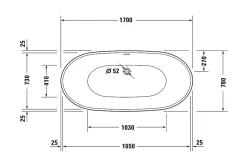 Baignoire ilot acrylique salle de bain, avec vidage + trop-plein, 2 parois, 2 places, 170x80x69cm, Garantie 5 ans, Blanc, DURABERK