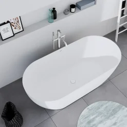Baignoire ilot acrylique salle de bain, vidage et trop-plein, 2 parois, 2 places, 150x75x45cm, Garantie 5 ans, Blanc mat, DURAMUNA