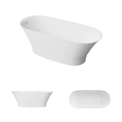 Baignoire îlot 157 x 69 x 55 cm Blanc Brillant en minéral composite - Mod. GLIT LAVABERG