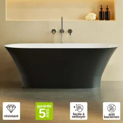 Baignoire îlot 157 x 69 x 55 cm Noir et Blanc Brillant en minéral composite - Mod. GLIT LAVABERG