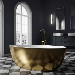 Baignoire îlot acrylique effet feuille d'or TERRA - 186x88cm - Garantie 5 ans - Avec siphon, Avec robinet mitigeur 8028B