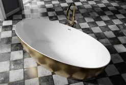 Baignoire îlot acrylique effet feuille d'or TERRA - 186x88cm - Garantie 5 ans - Avec siphon, Avec robinet mitigeur 8028B