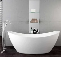 Baignoire îlot acrylique ovale 173x73x75cm + Bonde et trop plein - Blanc mat - SIENA