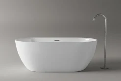 Baignoire îlot Acrylique Ovale Moderne Salle de Bain avec Bonde- Blanc, 160x75x59cm, Garantie 5 ans, Bords épais, JAZZ PLUS 2.0