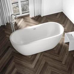 Baignoire îlot Acrylique ovale 165x75x58cm Blanc mat + Bonde et trop plein - ROMA PLUS 2.0