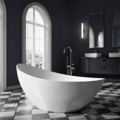 Baignoire îlot acrylique ovale design 184x79x77cm Noir / Blanc mat + Bonde et trop plein - VICE 2.0