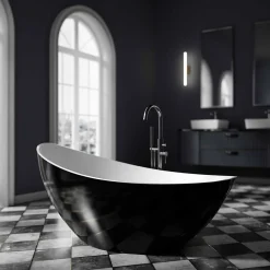 Baignoire îlot acrylique ovale design 184x79x77cm Noir / Blanc mat + Bonde et trop plein - VICE 2.0