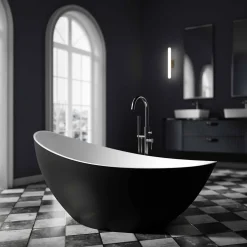 Baignoire îlot acrylique ovale design 184x79x77cm Noir / Blanc mat + Bonde et trop plein - VICE 2.0