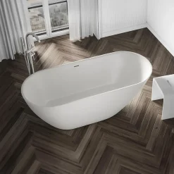 Baignoire îlot Acrylique ovale design 170x75x58cm Blanc mat + Bonde et trop plein - ROMA 2.0
