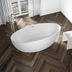 Baignoire îlot Acrylique ovale 160x80x60cm Blanc brillant + Bonde et trop plein - TERRA 2.0
