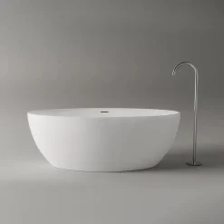 Baignoire îlot Acrylique ovale 160x80x60cm Blanc brillant + Bonde et trop plein - TERRA 2.0