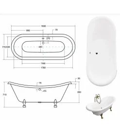 Baignoire îlot AMELIA GLAM SILVER 190 x 77 cm