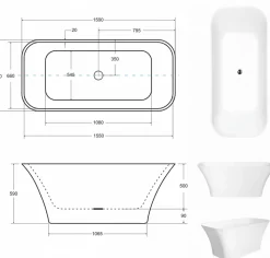 Baignoire îlot ASSOS S-LINE bicolore 160 x 70 cm