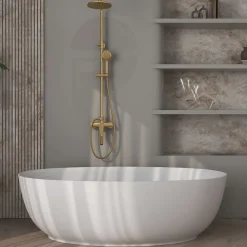 Baignoire îlot blanche Poalgi Solid Surface 170x80x51 cm inclus tablette - modèle MENORCA