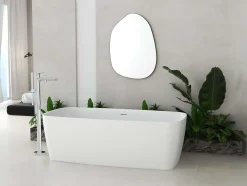 Baignoire îlot blanche Poalgi Solid Surface 170x80x50 cm inclus tablette - modèle KABU