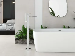 Baignoire îlot blanche Poalgi Solid Surface 170x80x50 cm inclus tablette - modèle KABU