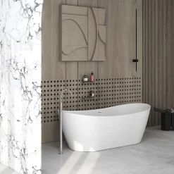 Baignoire îlot blanche Poalgi Solid Surface 180x80x63 cm inclus tablette - modèle CAPRI