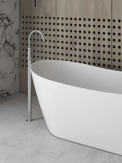 Baignoire îlot blanche Poalgi Solid Surface 180x80x63 cm inclus tablette - modèle CAPRI